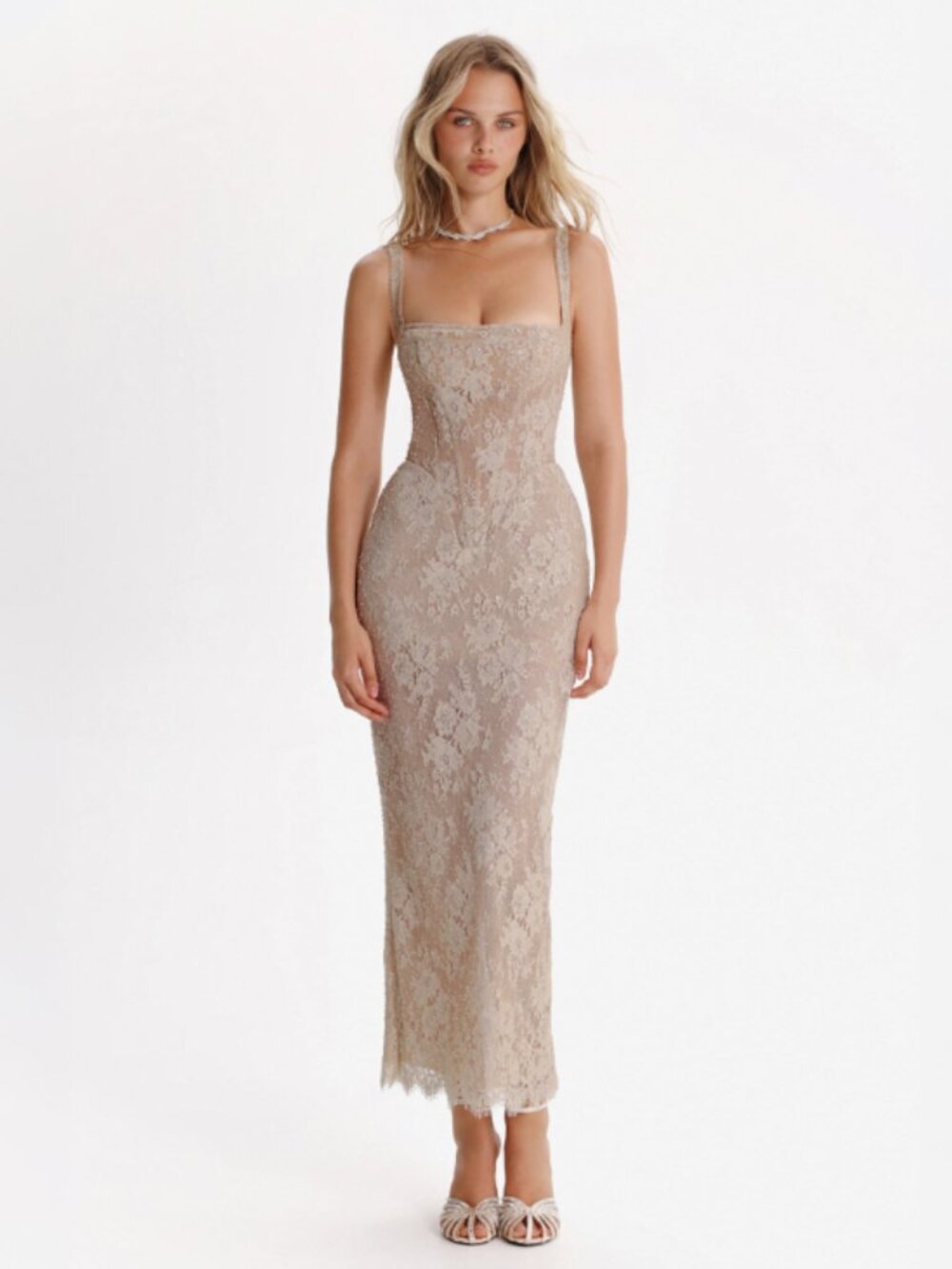 Milla Beige Sequined Maxi Dress